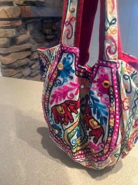 TribeAzure Tote Elephant Embroidered Handbag 100% Cotton Handcrafted In India